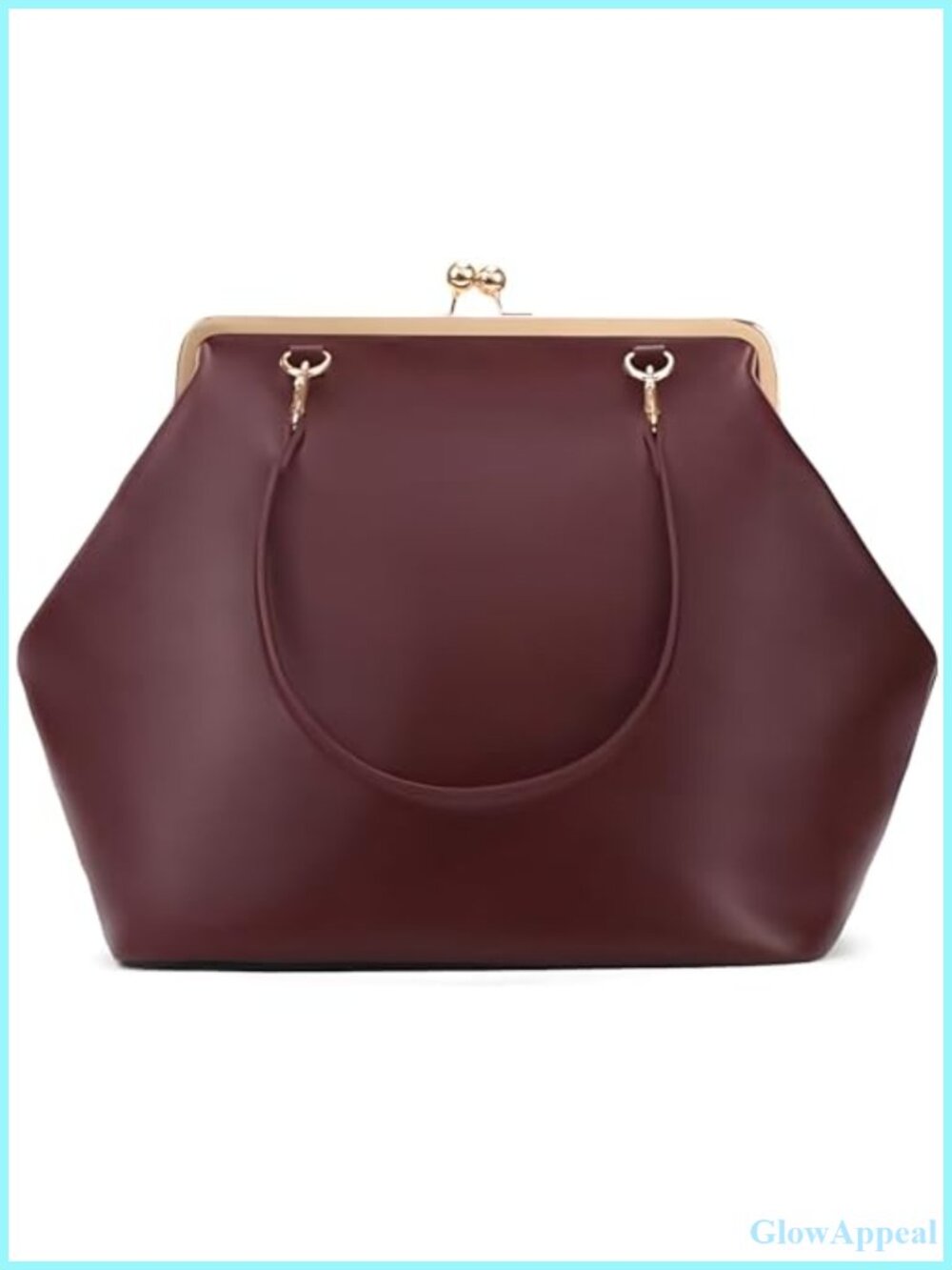 Kiss Lock Tote Handbag Faux Leather Underarm Shoulder Bag Clutch Purse
